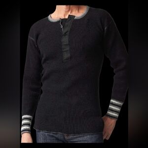 Wool Black and Gray Henley Sweater